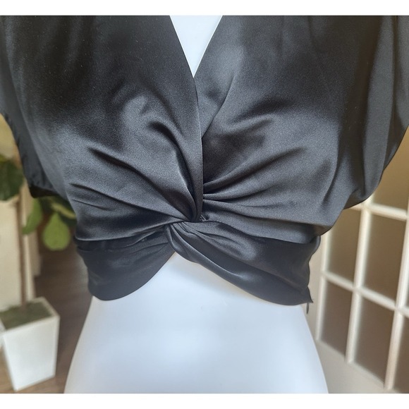 Zara Black Satin Crop Top Twist Front Open Back Tie Size Small S Party Evening - Picture 2 of 6